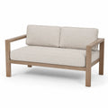 Dwuosobowa sofa ogrodowa z drewna tekowego beżowa poliester 150 cm