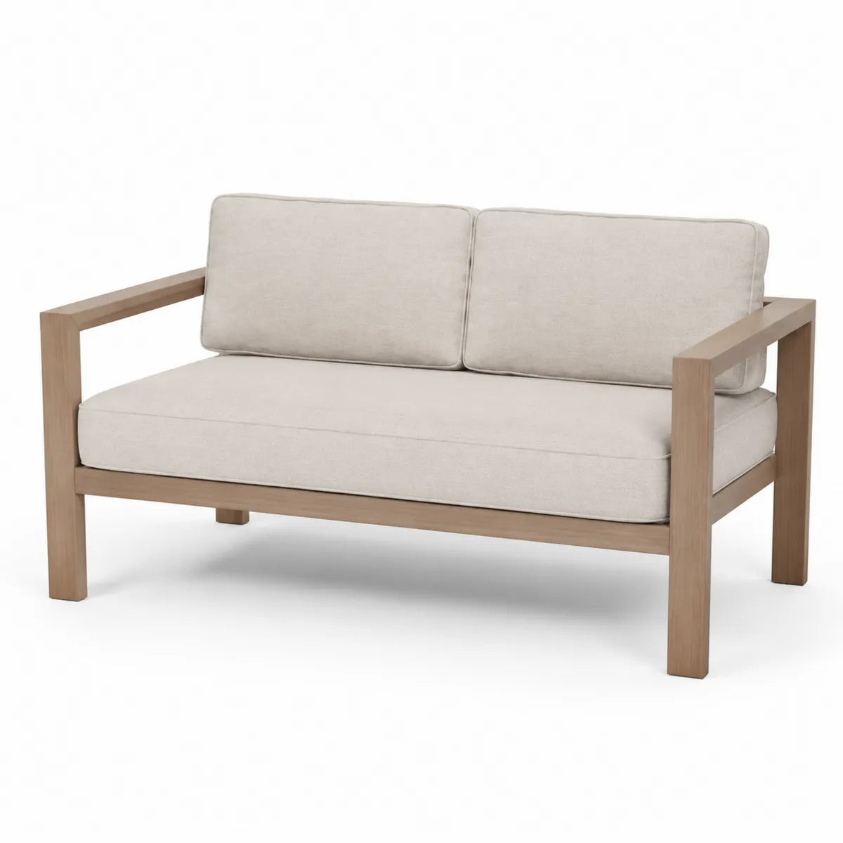 Dwuosobowa sofa ogrodowa z drewna tekowego beżowa poliester 150 cm