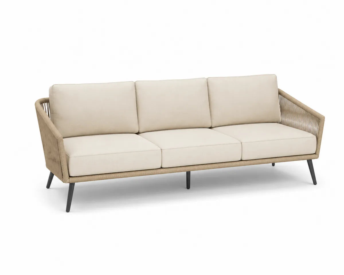 Beżowa sofa ogrodowa 3-osobowa z aluminium i poliestru