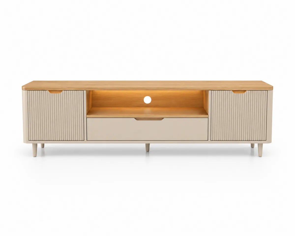 Szafka RTV drewno i MDF 180 cm beżowa