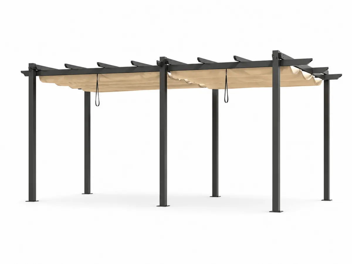 Pergola metalowa z tkaniną poliestrową beżowa 400x300x250 cm