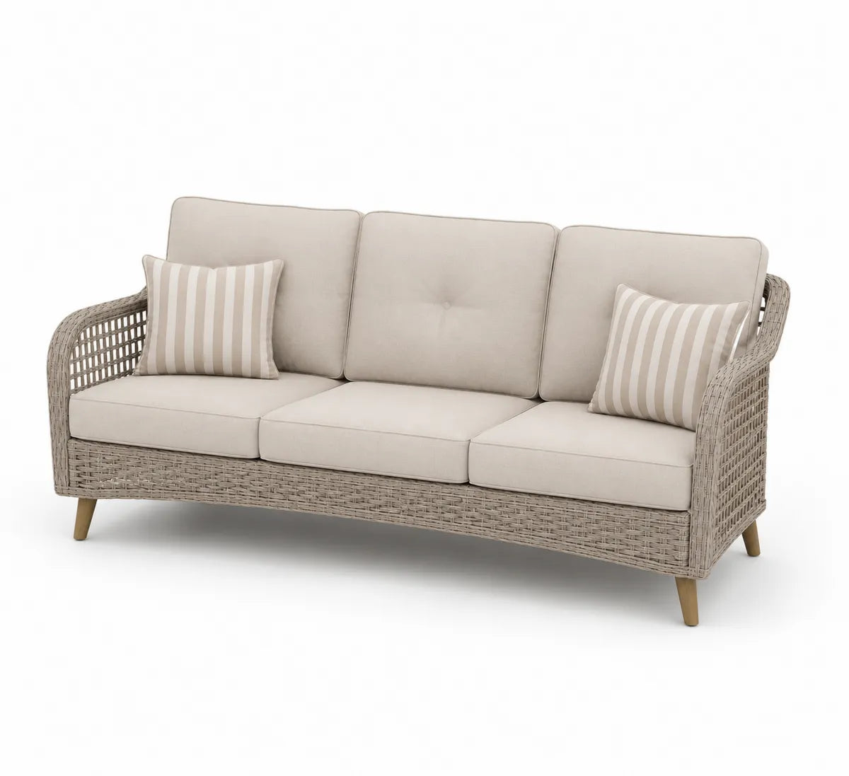 Sofa zewnętrzna 3-osobowa z technorattanu w kolorze beżowym