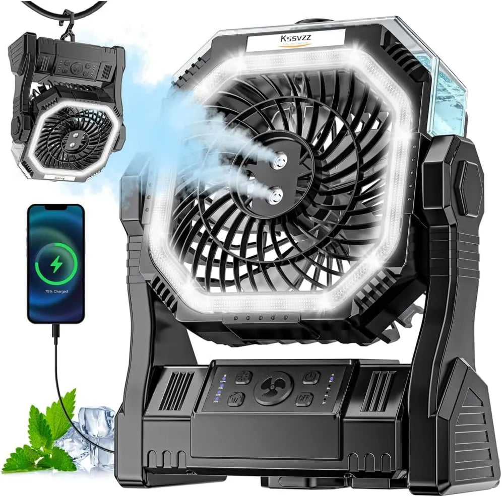 Kssvzz, Wentylator 20, 000 mAh, przenośny, USB, kemping, czarny, 270 ° Rotation, Grill 20000 mAh