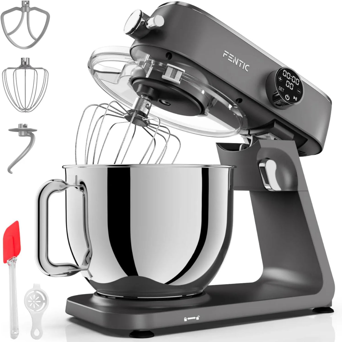 Robot kuchenny, 1800 W, Urządzenie Planetarne z Aluminiową Obudową, Hakiem do Ciasta i Mieszadłem, z Dodatkowymi Akcesoriami