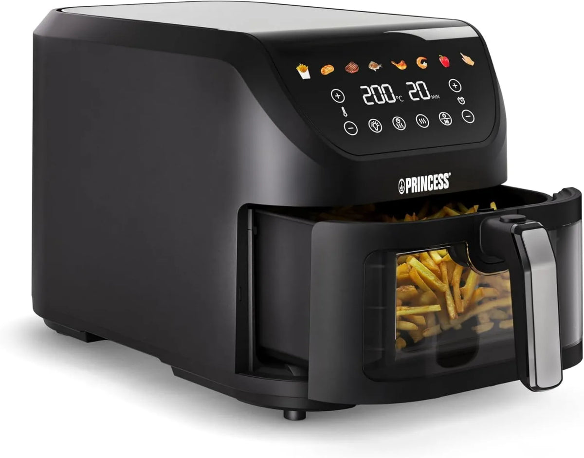 Princess frytkownica, 2000 W, 8 programów, sterowanie dotykowe, regulacja ustawień, praca automatyczna, SlimFry frytkownica na gorące powietrze