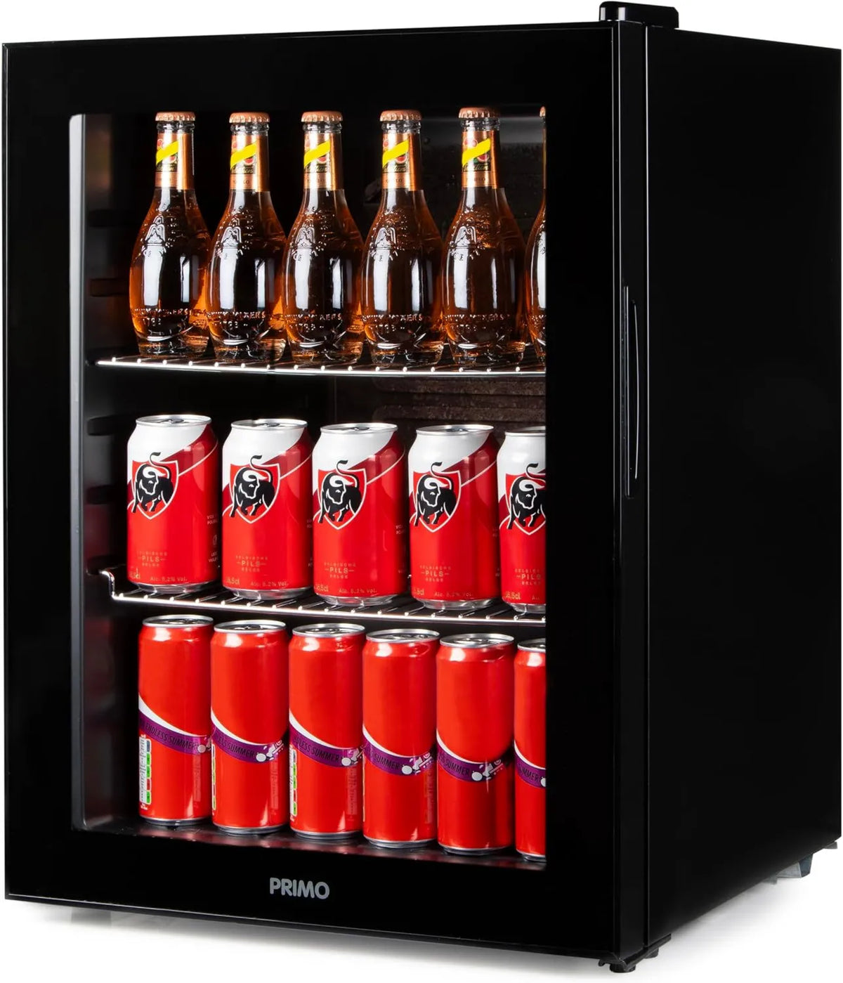 PRIMO minilodówka, PR179BC lodówka napojami - Minibar - Mini lodówka - Drzwi, 60 l, freestanding, szkło, czarny, minibar