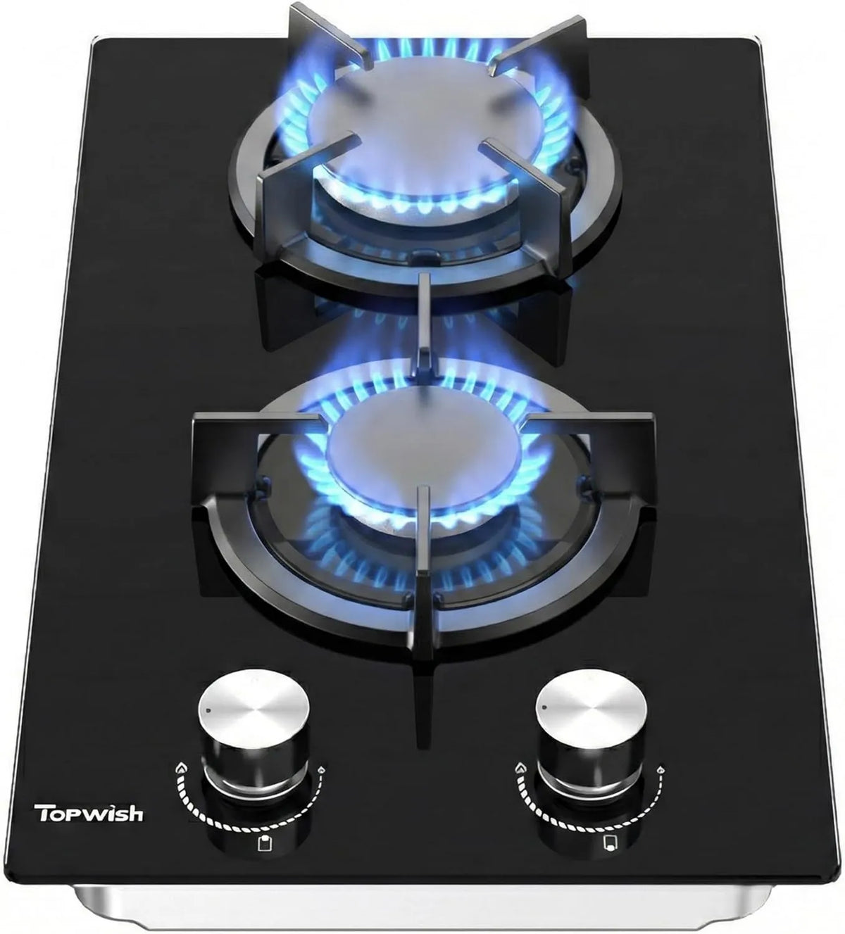 TOPWISH płyta grzewcza, Płyta gazowa, 30 cm, 2 pola grzewcze, 4750 W, wbudowany, piec gazowy, NG, LPG z kabrioletem, zabezpieczenie przeciwpożarowe, zapłon