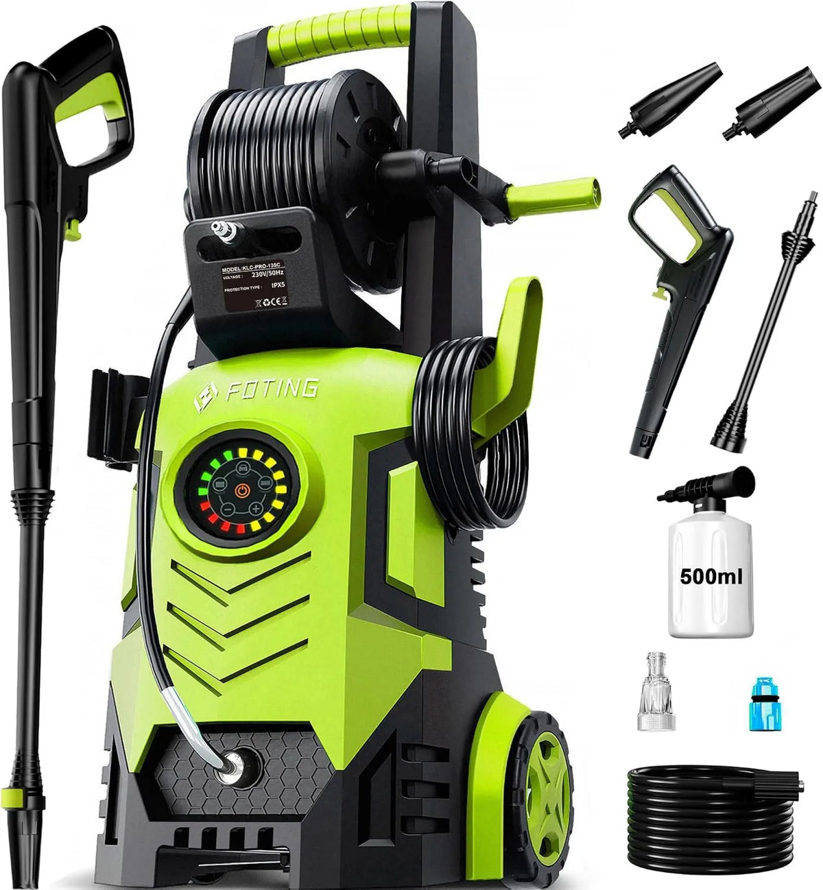 FOTING, Canon 2026Nowość 6- in-1 Wysokie ciśnienie czyszczące, 90 cm, dotyk, 280- 500 l / h natężenie przepływu, Uzyskiwanie do 60 m² / h 2026New 6-in-1