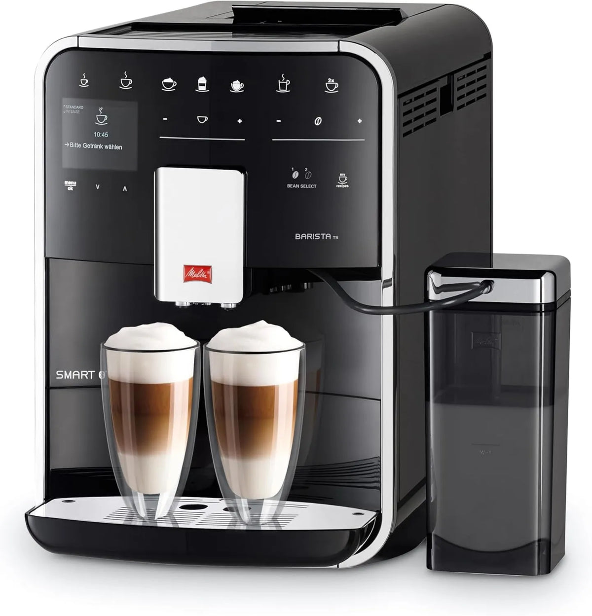 Melitta automatyczny ekspres do kawy, F850- 020 Elektryczny ekspres do kawy, dotyk, duży zbiornik, system jednego dotyku, Barista T Smart czarny, tryb 1 do 2 kubek, Kolor ekranu TFT F850-102