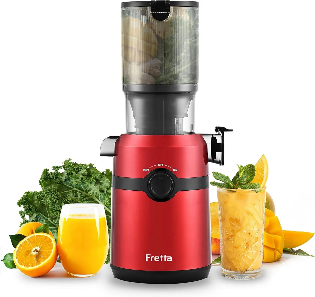 Wyciskarka do soku, 200 W, 108 mm, Fretta Sokowirówka Slow Juicer z otworem XL 108 mm i pojemnością 1 l, sokowirówka do warzyw i owoców