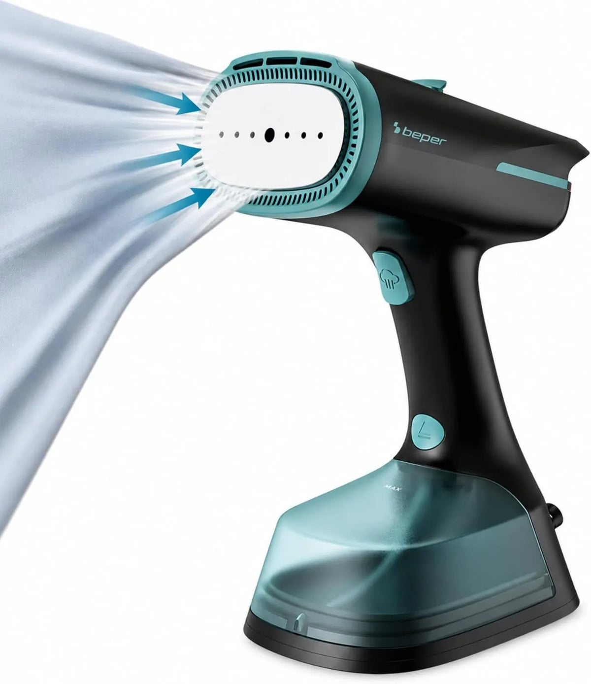 BEPER parownica do ubrań, Płyta P204FER211, 1400 W, 270 ml, duży zbiornik, para, 2 poziomów, do sukienek i koszul
