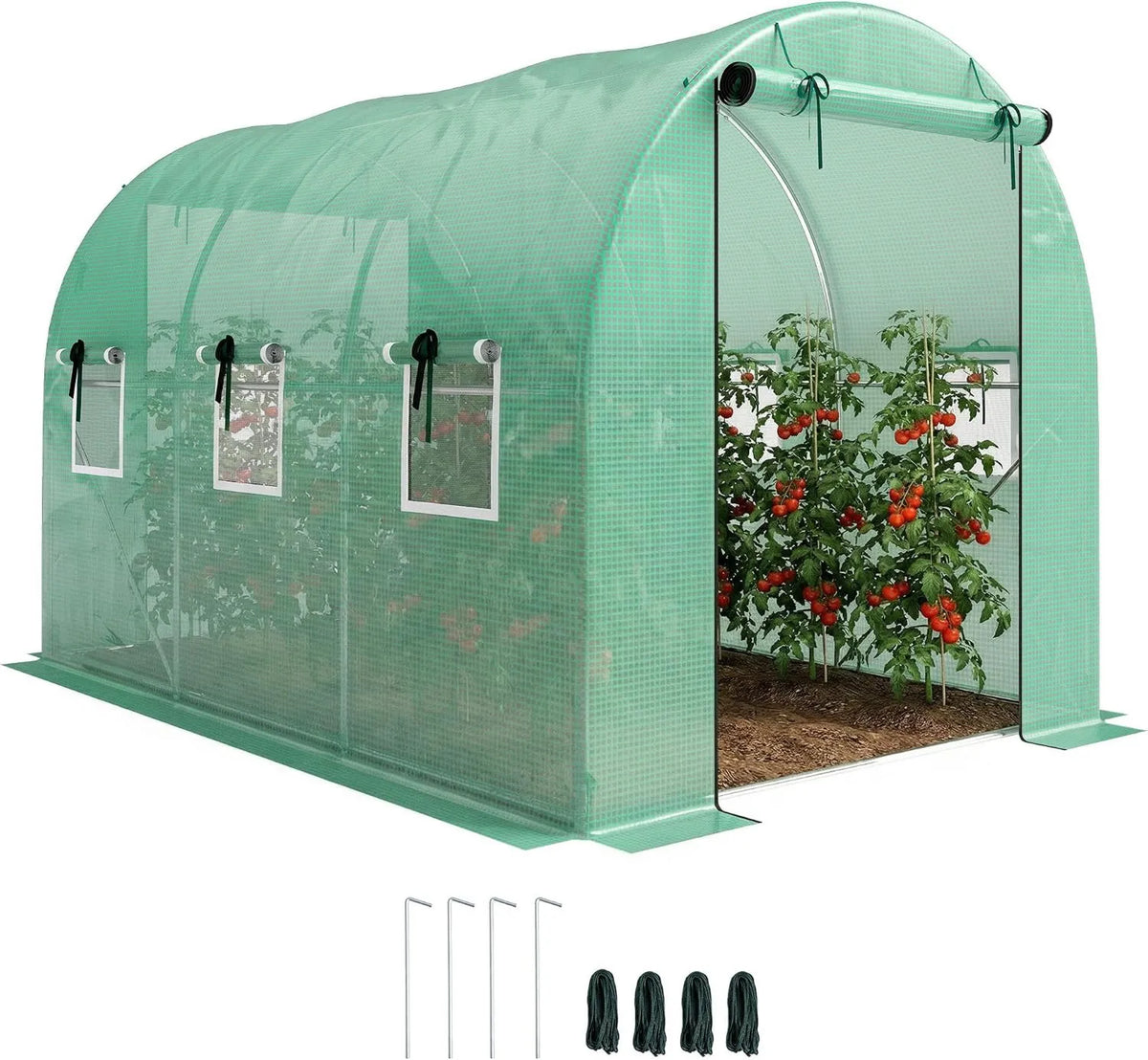 Outsunny regał, 3 x 2 x 2 m, 140 g, Szklarnia foliowa 3 x 2 x 2 m, z rolowanym drążkiem, 2 drzwi na zamek błyskawiczny i 6 okien z siatki