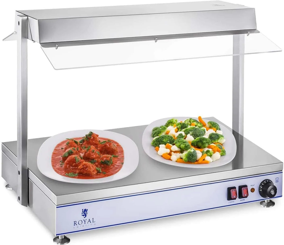RCHP-70, 1.100 W, 50 cm, 70 x 50 cm, stal nierdzewna, Royal Catering płyta grzewcza, 2 lampy halogenowe, zakres temperatur do 110 °C