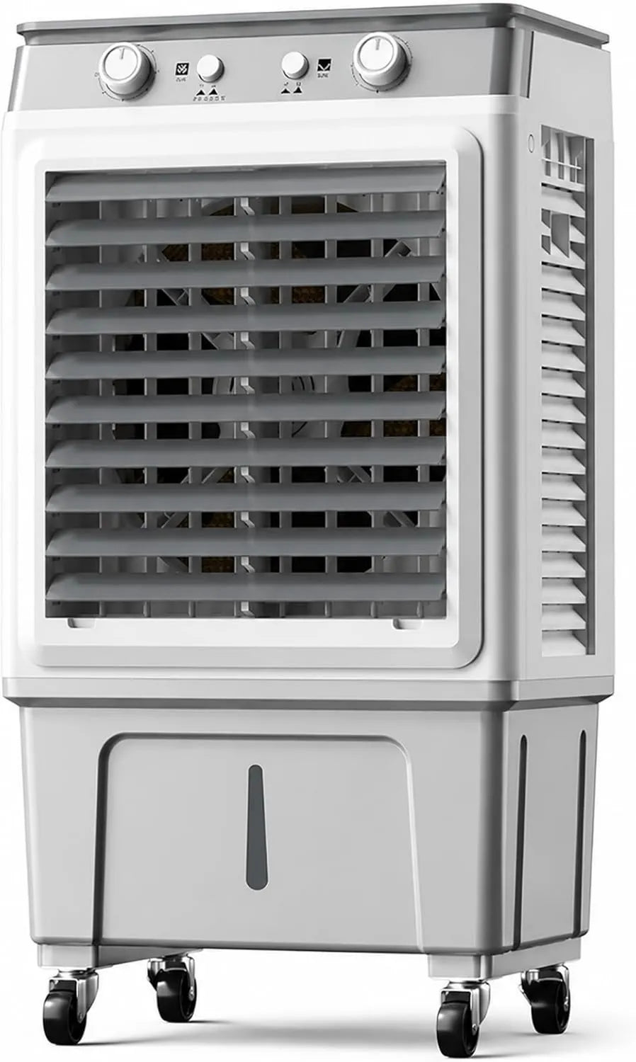 JS Space klimatyzator przenośny, Wentylator, 80 cm, Powietrze Odświeżający Przenośne wyparowanie 60 l, poruszające się koła, 3 prędkości, oscylacja, 4 Chleb lodowy