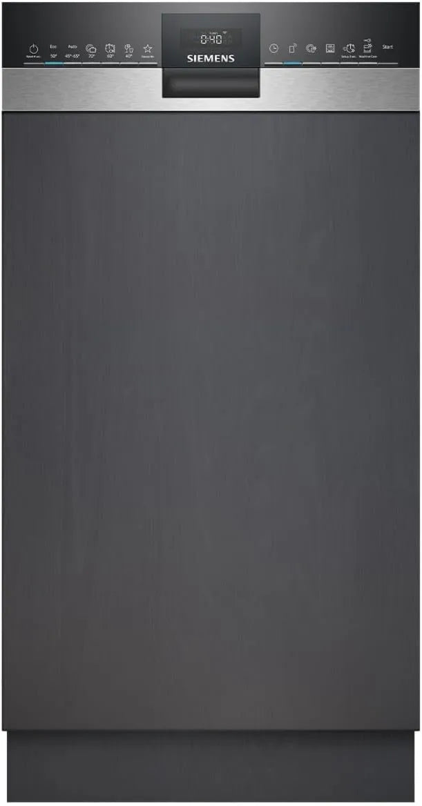 SIEMENS zmywarka, iQ500 SR55ZS10ME, 45 cm, variospeed Plus, aquaStop, szczupły format, tłumik, stal nierdzewna, krótki program variospeed