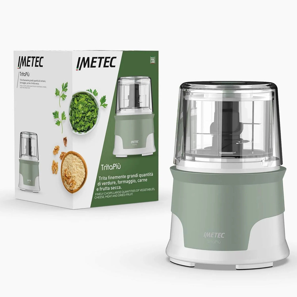 Imetec maszynka do mięsa, Bellissima Tritapiù Elektryczny Hocker, Operacja ciśnieniowa, 4 Ostrza ze stali nierdzewnej, Duży pojemnik 600 ml, 18000 obr. / min