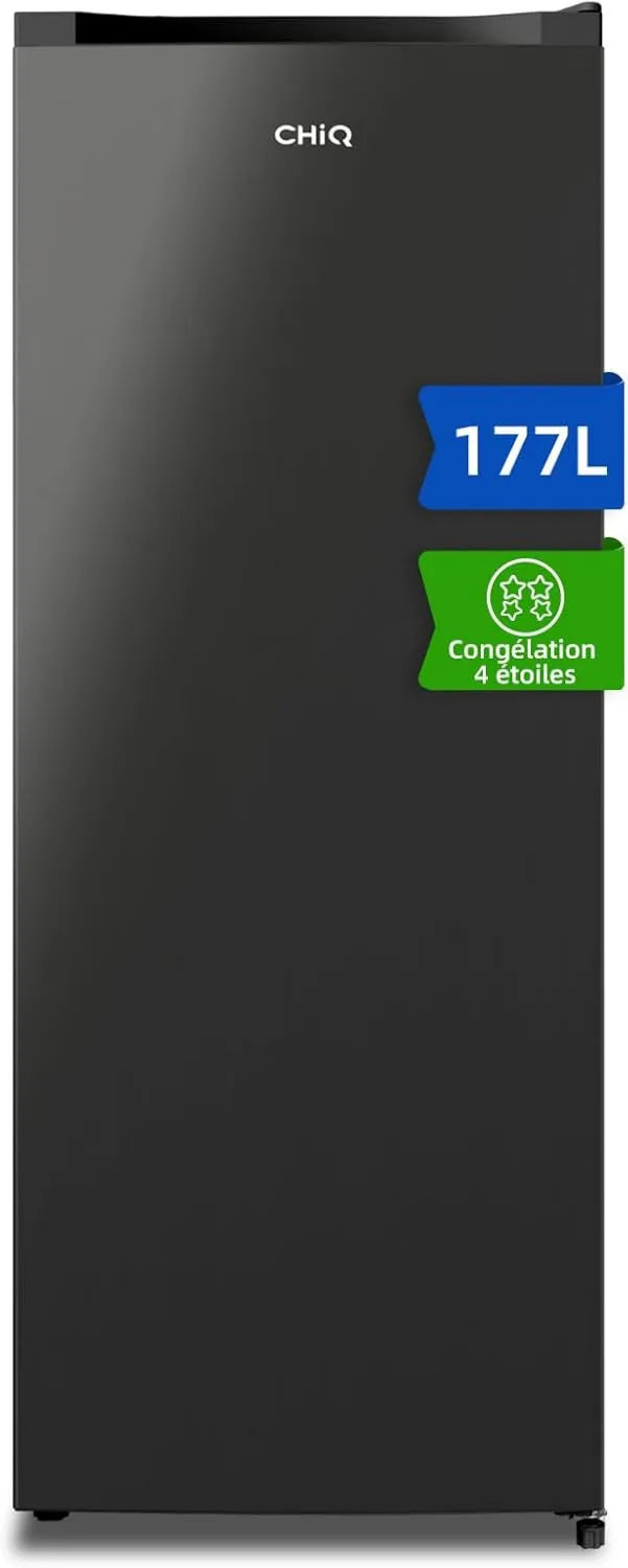 CHiQ lodówka, Zamrażarka, 177 l, 39 dB, CSD208D4E, cicha, czarna, wysokość 1440 mm, Regulowane stopy, Drzwi odwracalne