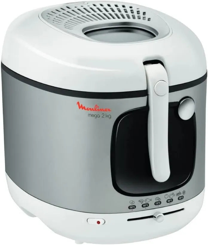 Moulinex, Łatwe czyszczenie, Mega Cuve srebrny Fry, 2 kg frytek, Elektryczny Fry z olejem dla 8 osób, Regulowany termostat 150- 190°C