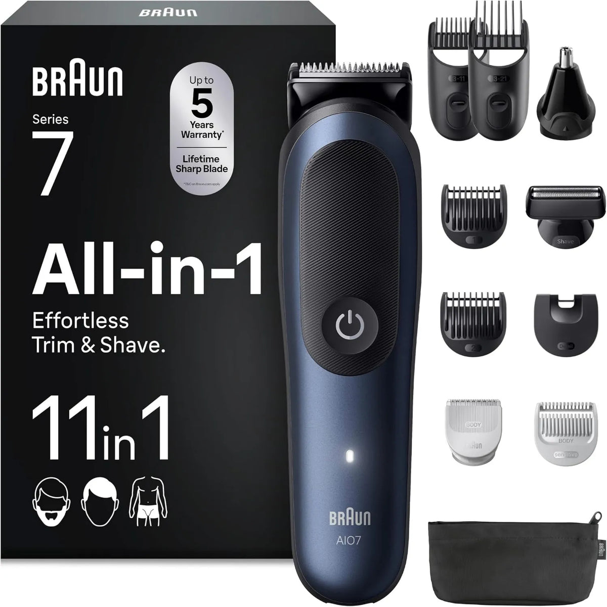 Braun, Series 7 AIO7540 Men 's elektryczny Kosiarka, Niebieski, All- In- One 11- in-1 11-en-1