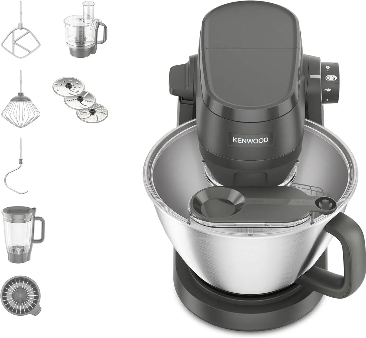 Kenwood KHC30.050GY mikser planetarny, 1,7 kg, Wielofunkcyjny mikser planetarny z akcesoriami blendera, 1,7 kg ciasta na chleb i pizzę