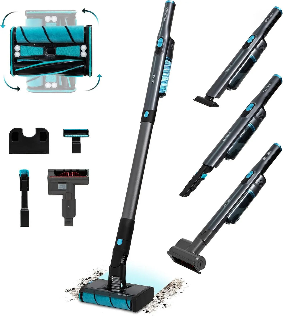 Cecotec odkurzacz pionowy, 2in1 Odkurzacz, 210 W, Moc próżniowa 20 kPa, Auto 45 Min, Moc maksymalna 210 W, 3 Akcesoria 2en1