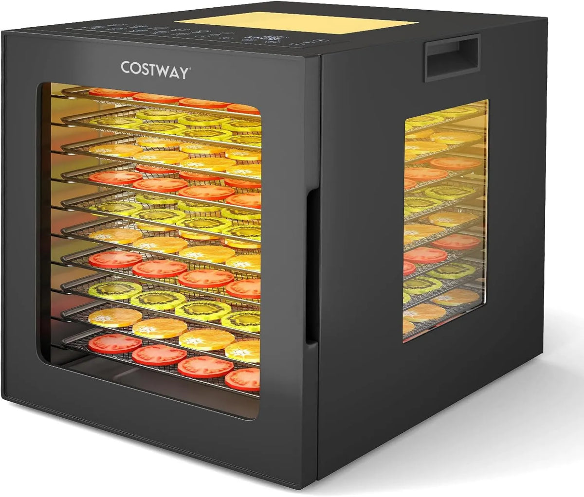 COSTWAY suszarka do żywności, Akcesoria do aparatury, 10 programów, 30 do 75°C, 48H, licznik, stal nierdzewna