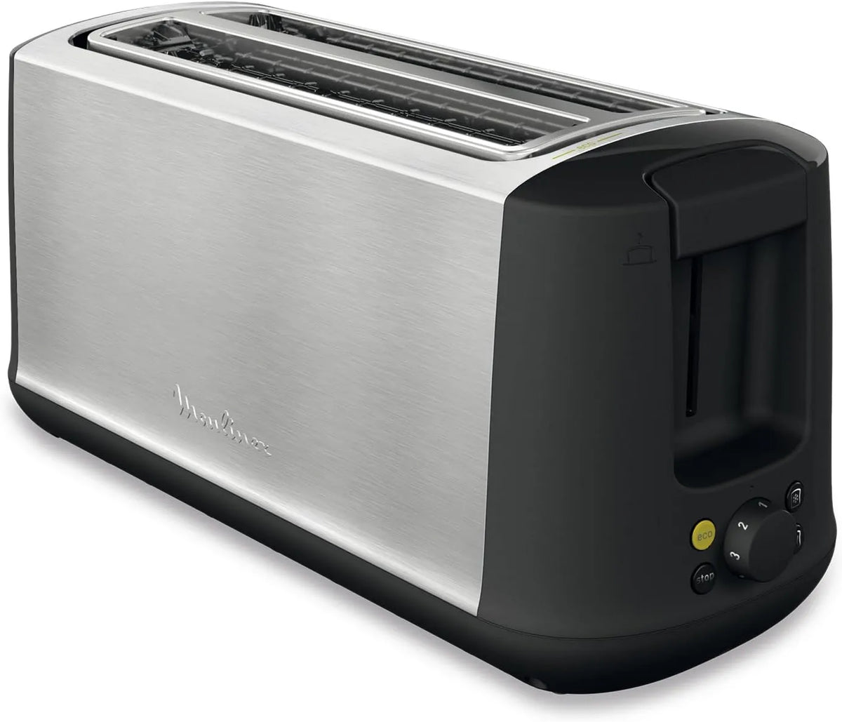 Moulinex, LS342D10 Grzejnik elektryczny, grill, rozmrażanie, stal nierdzewna, 2 długie gniazda tostera, Subito Select nierdzewny, 7 poziomów słońca