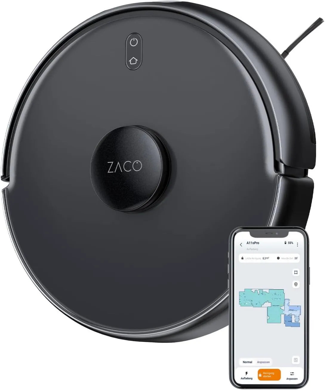 ZACO robot sprzątający, Odkurzacz, A11s 150min, 4000 Pa, Aplikacja, Mapowanie