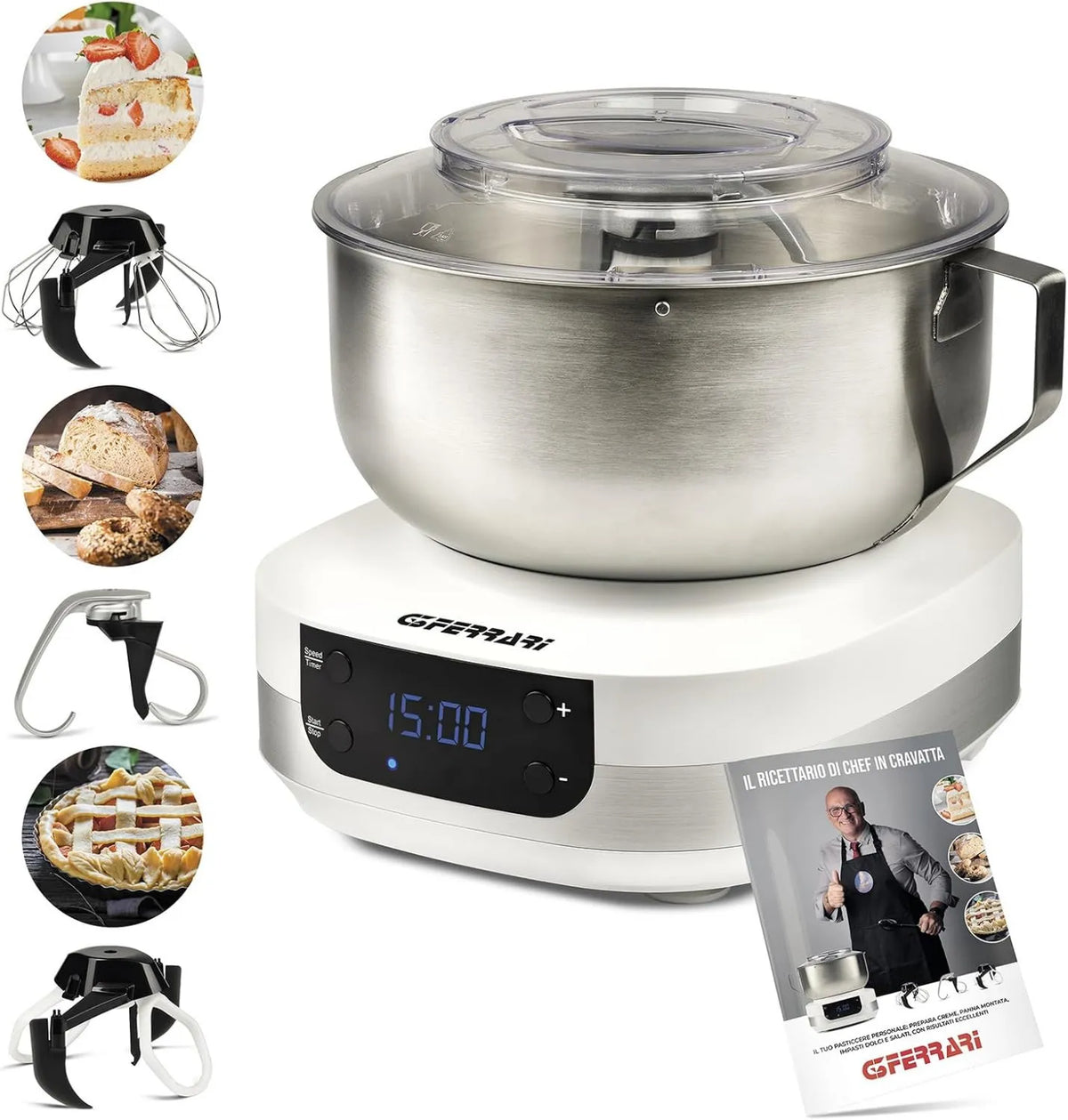 G20145 G3 wypiekacz do chleba, 1500 W, 1,3 kg, 800 W, timer, Ferrari planetarna maszyna do ugniatania ciasta dla smakoszy, wyświetlacz cyfrowy