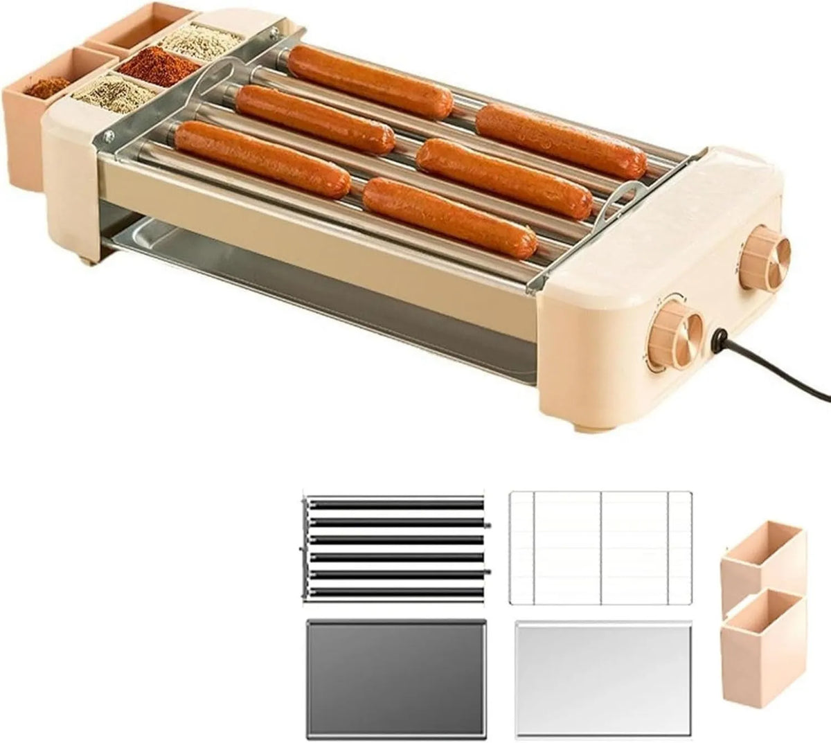 Generic, Zestaw domowych maszyn do hot dogów z grillem i skrzynką przypraw, do kiełbasek, kontrola temperatury od 120 do 120