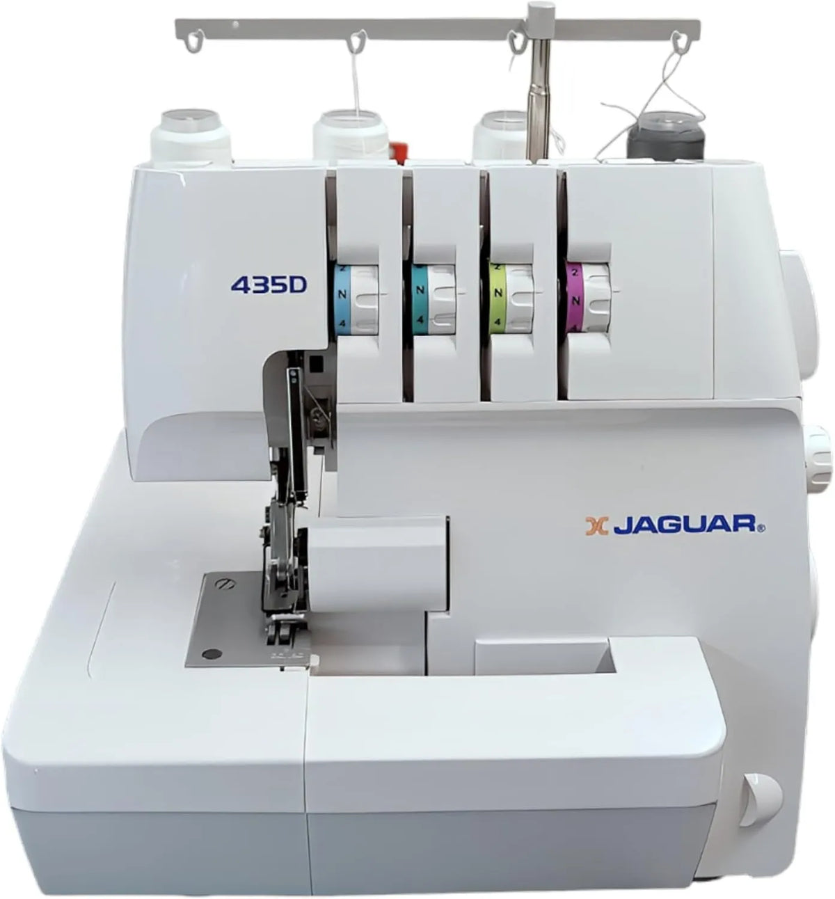JAGUAR, 435D wolna ręka, Overlock Overjeter, do automatycznego cięcia drutu, 3 / 4 drut, gwint kodowany kolorem, transport różnicowy