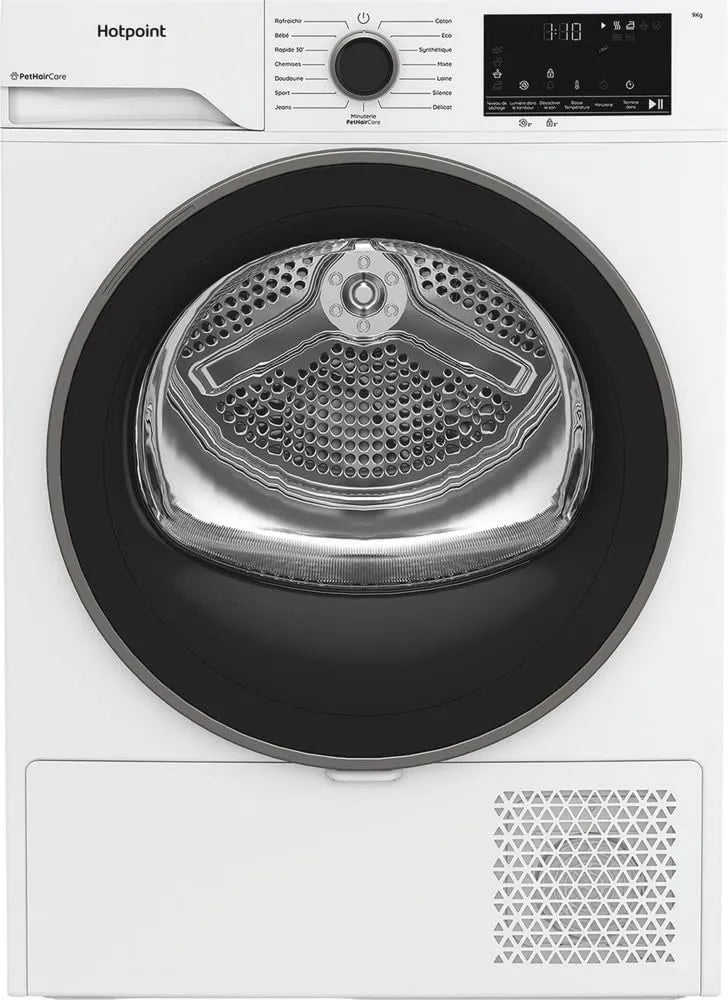 Hotpoint suszarka z pompą ciepła, CHD94MWSFRX suszarka 24h, 67, 2 cm, 9 kg, 64 dB, klasa energii E, H 84, 6 x L 59, Pojemność 9 kg, Punkt odblaskowy - CHD94MWBSFRX suszarka do ubrań Pompa