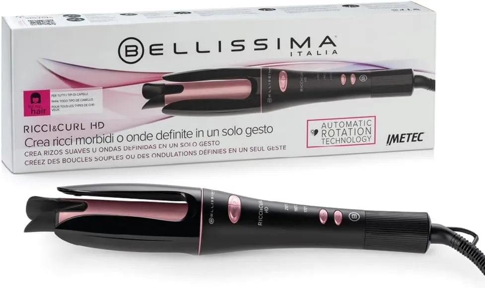 BELLISSIMA, Żelazko do blokowania Ricci Curl HD, do automatycznej obrotowej podwójne sens, 3 Temperatury, Klamry, Waves, Ion Ceramiczne Anti- Frisottis