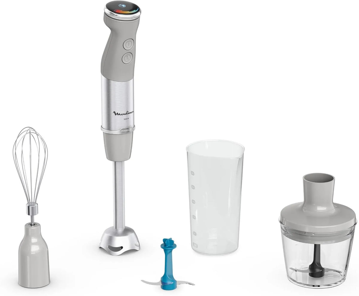 Moulinex blender ręczny, Blender, 1000 W, cichy, szary, 20 prędkości i zintegrowany tryb tłumika